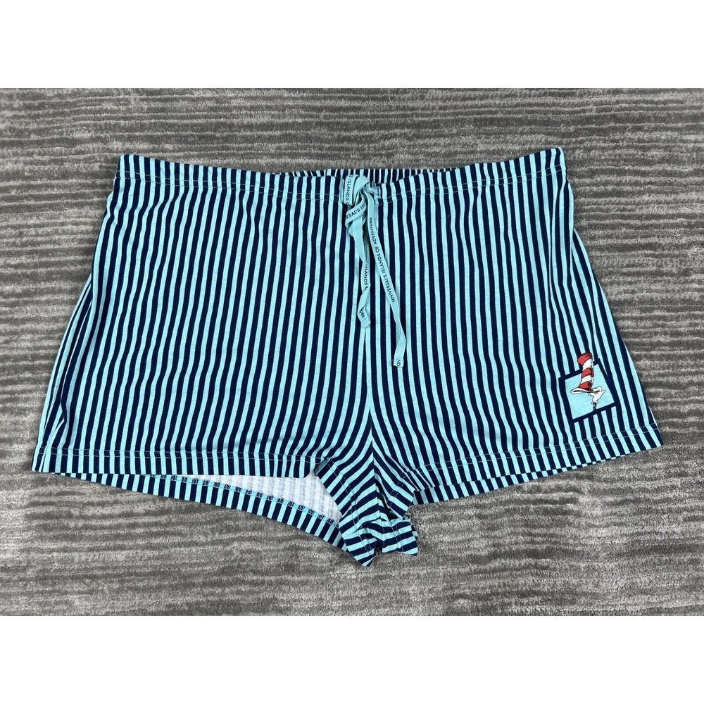 Universal Studios Pajama Shorts Womens XL Blue Cat in the Hat Striped Dr Seuss